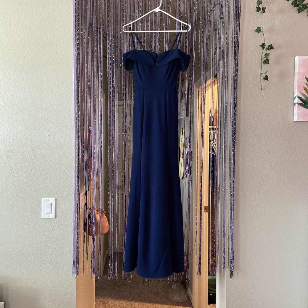 Navel blue prom dress/evening gown